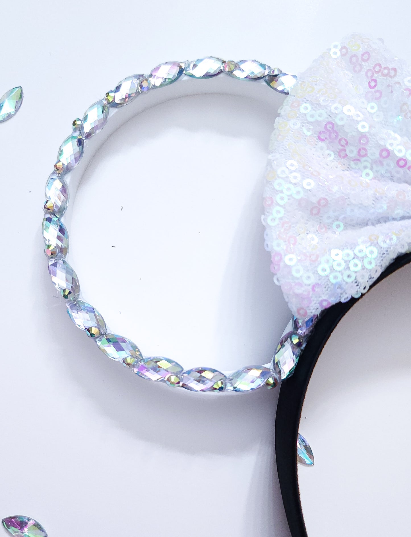 White rhinestone ears