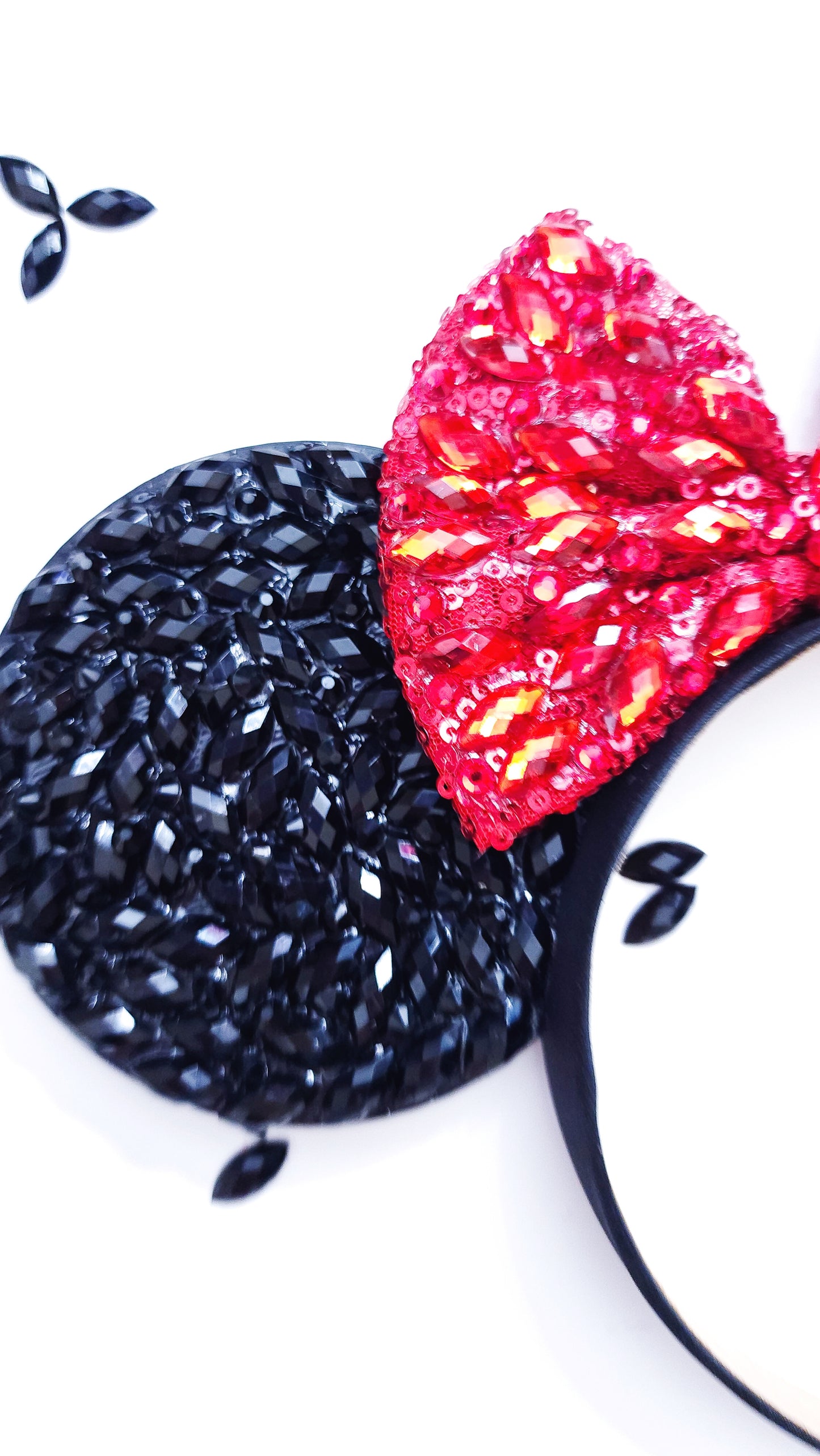BLACK wishes RED rhinestone bow big crystal rhinestone style 3d ears