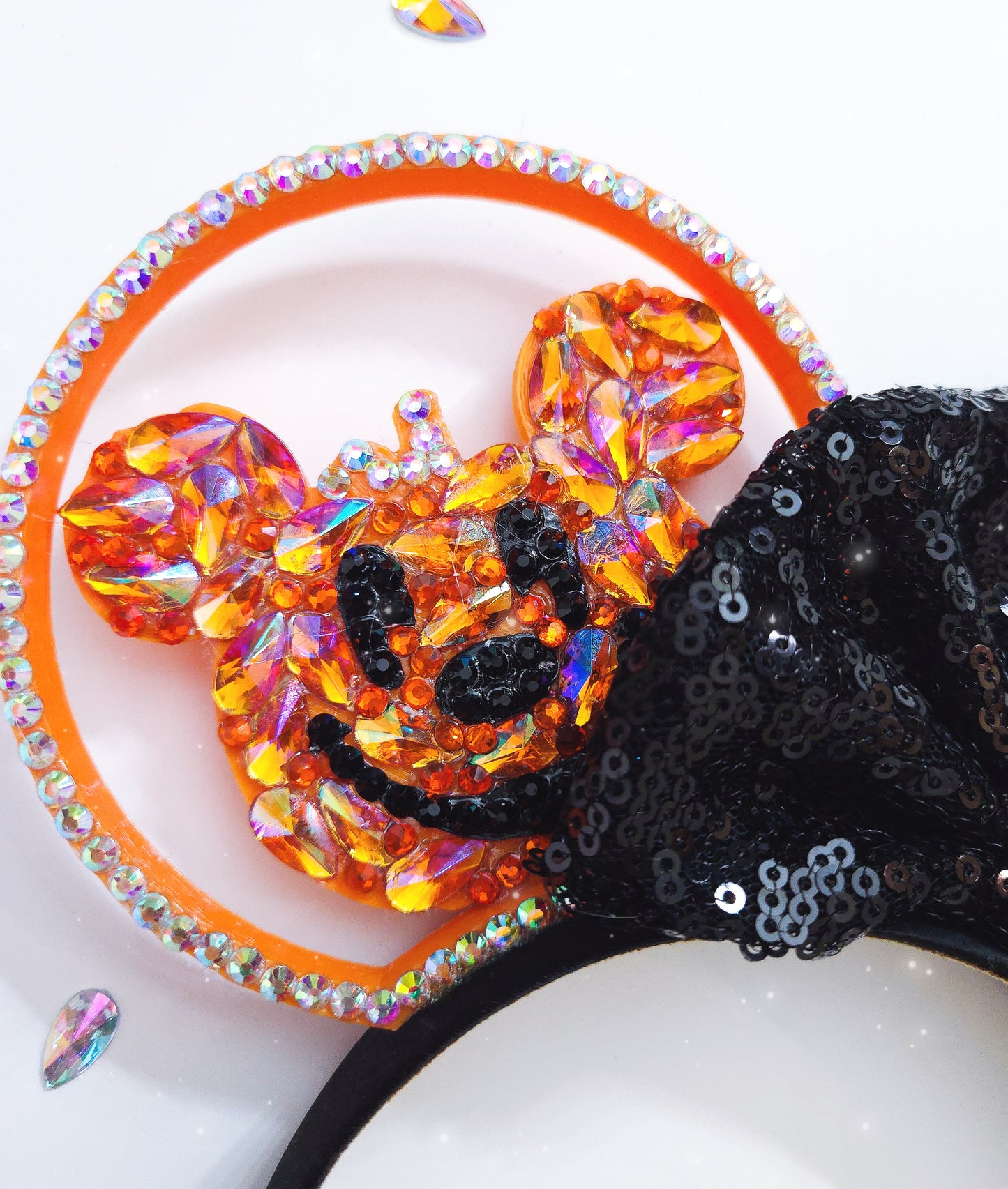 Rhinestone pumpkin ,Halloween ears,3D Mouse Ears