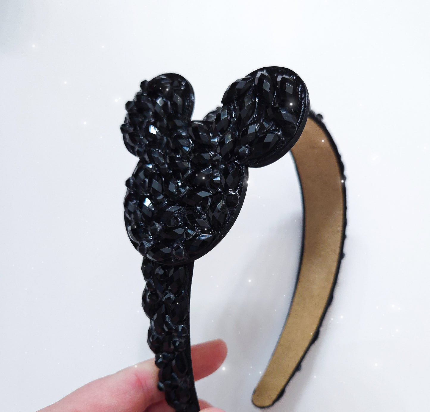 BLACK 3d side headband fully covered with rhinestones
