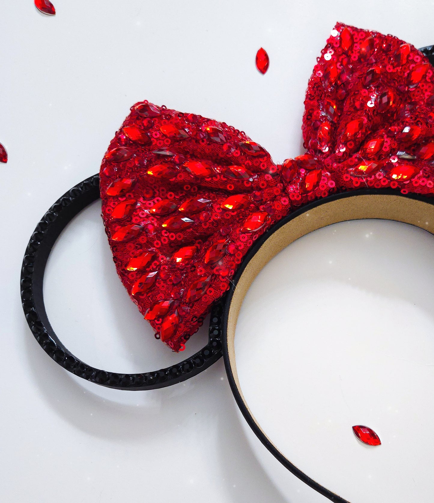 BIG BOW red rhinestone bow with black rhinestone 3d ears