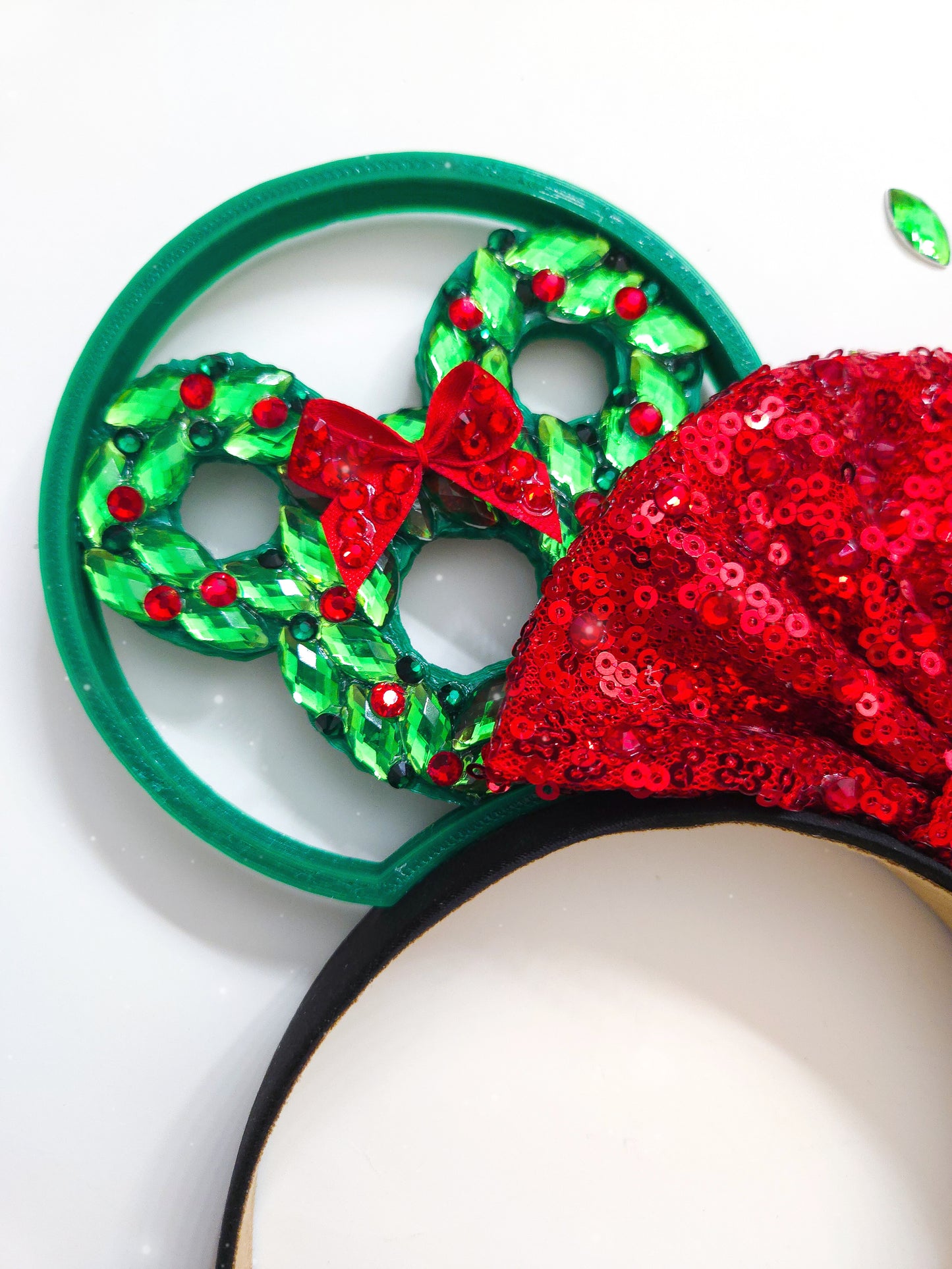 Rhinestone green Mouse wreath ear christmas/holiday ears