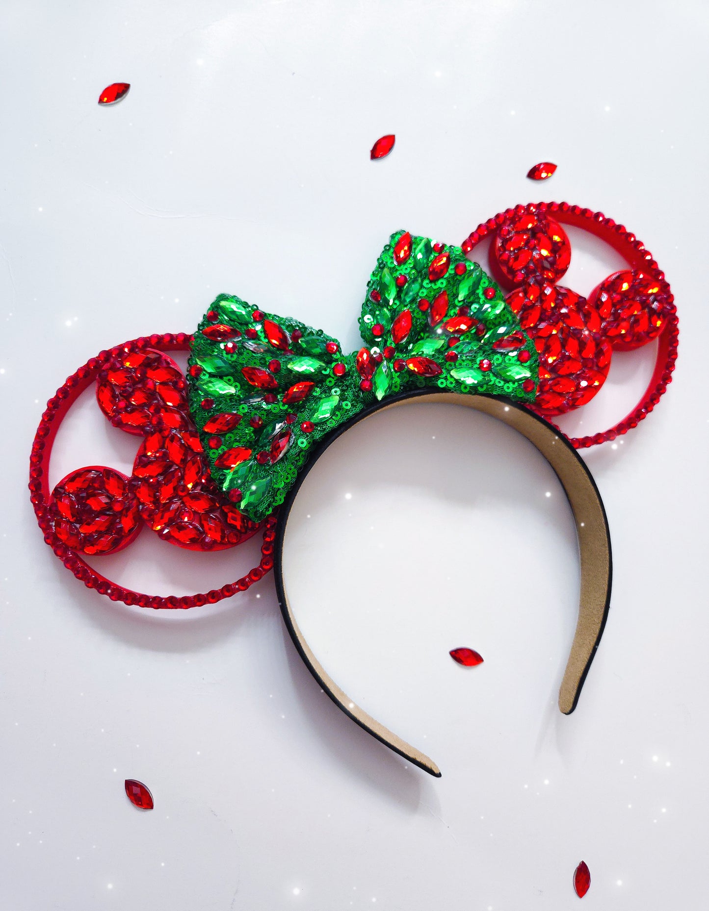 RED + GREEN rhinestone Christmas/Holiday ears