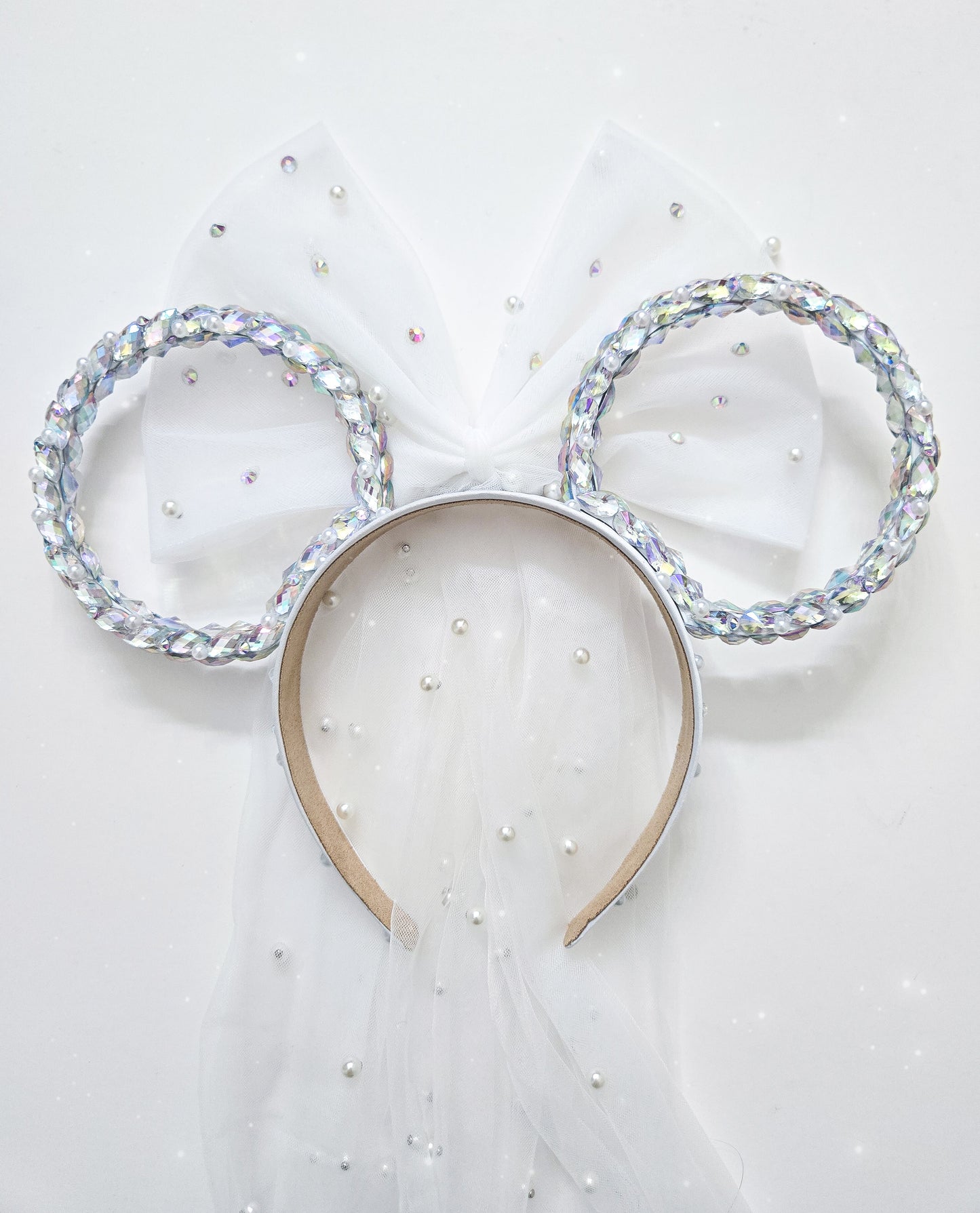 Bride bow ears with rhinestones and pearls