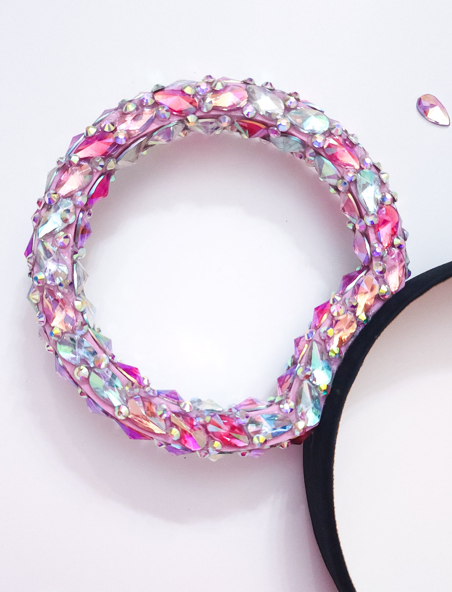 PINK rings 3d ears big crystal rhinestone style