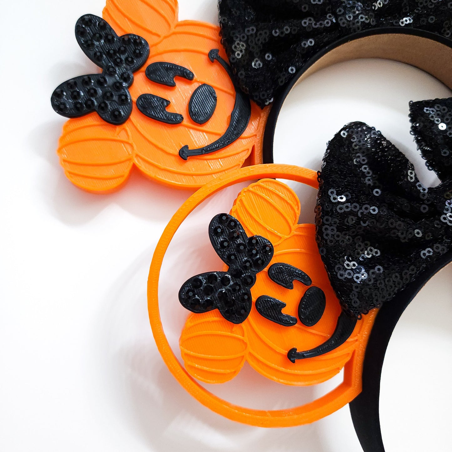 Halloween ears - girl black rhinestone bow Mouse Pumpkin , Halloween 3D Mouse Ears