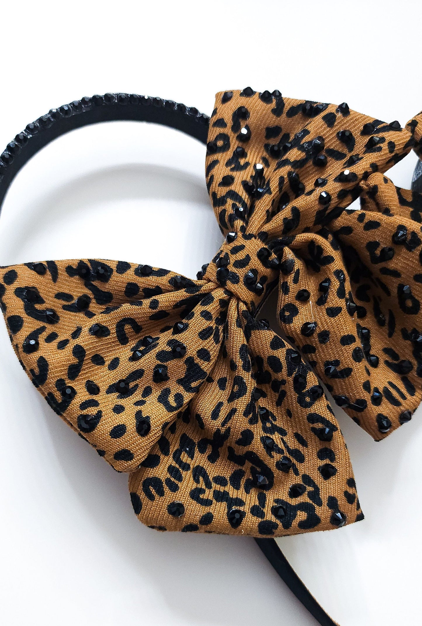 Animal print bow with black rhinestones w/ Black ring black rhinestone 3d ears . Animal Kingdom ears . Cheetah print leopard print ears