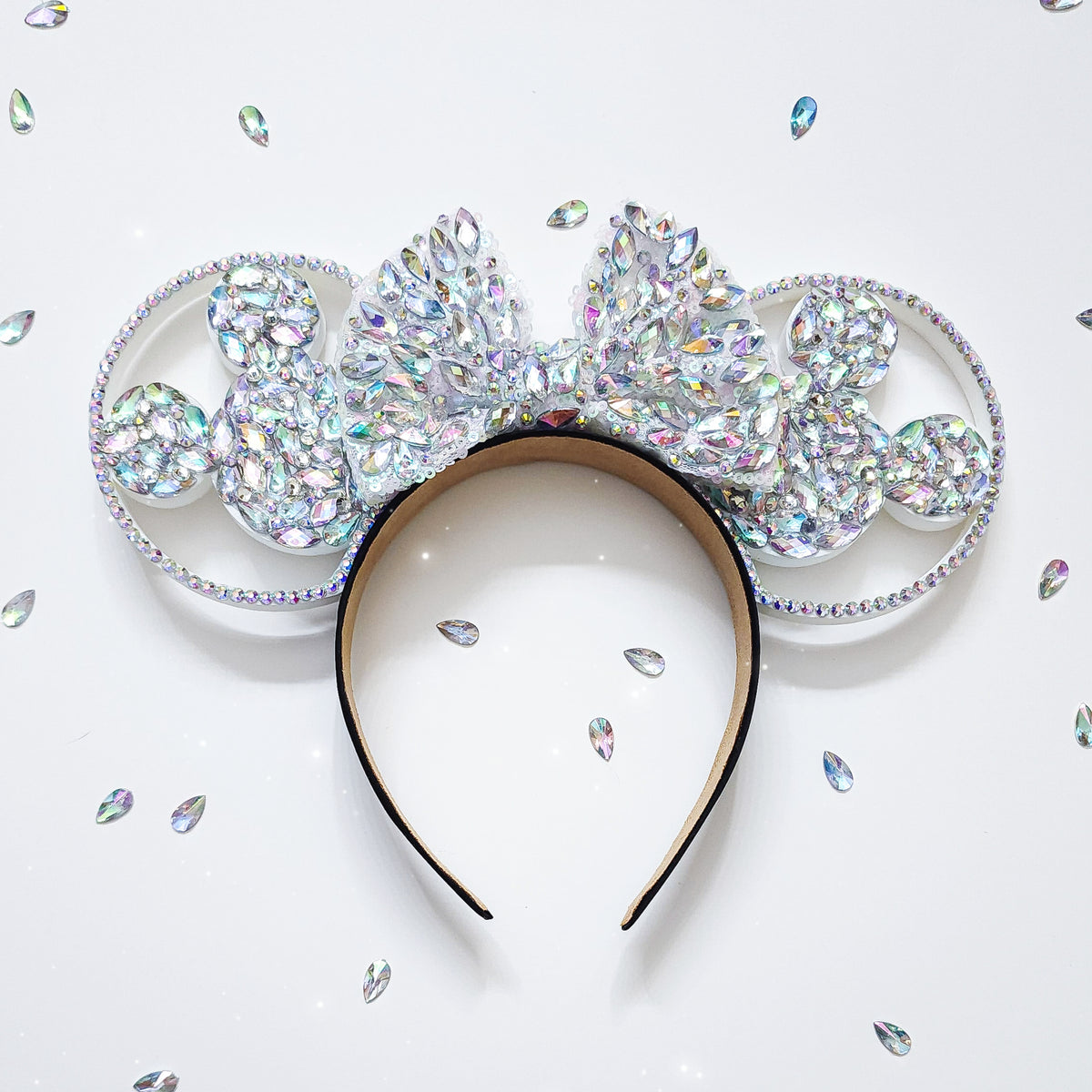 Crystal Jem Mickey Ears-Entirely Covered with Sparkly Large & Small Rhinestones White Iridescent Sparkle Mickey Ears - Mouse Ears Headband  main image 2