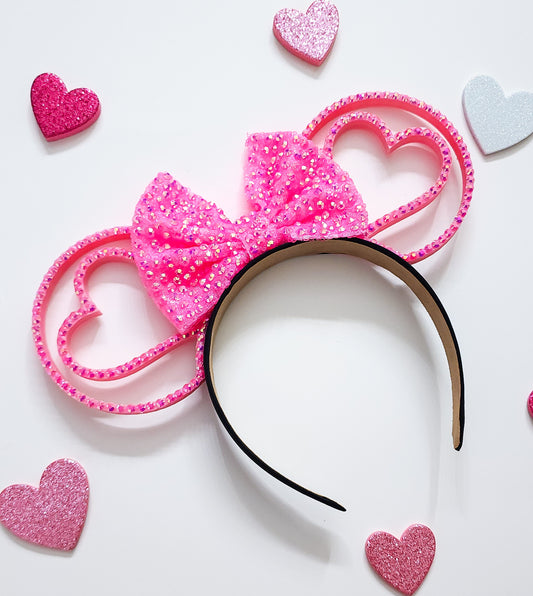 Hot pink jelly rhinestone heart 3D Mouse Ears