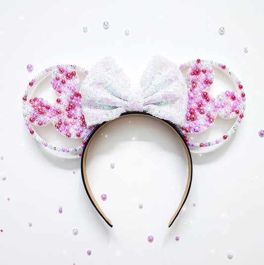 Multi-colored pearl 3D Mouse Ears with rhinestones