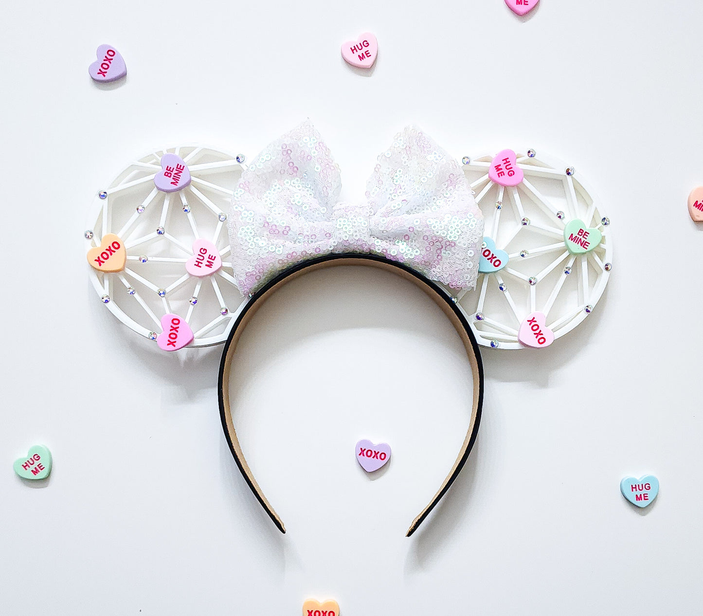 Candy Coversation Heart with scattered rhinestones 3d mouse ears