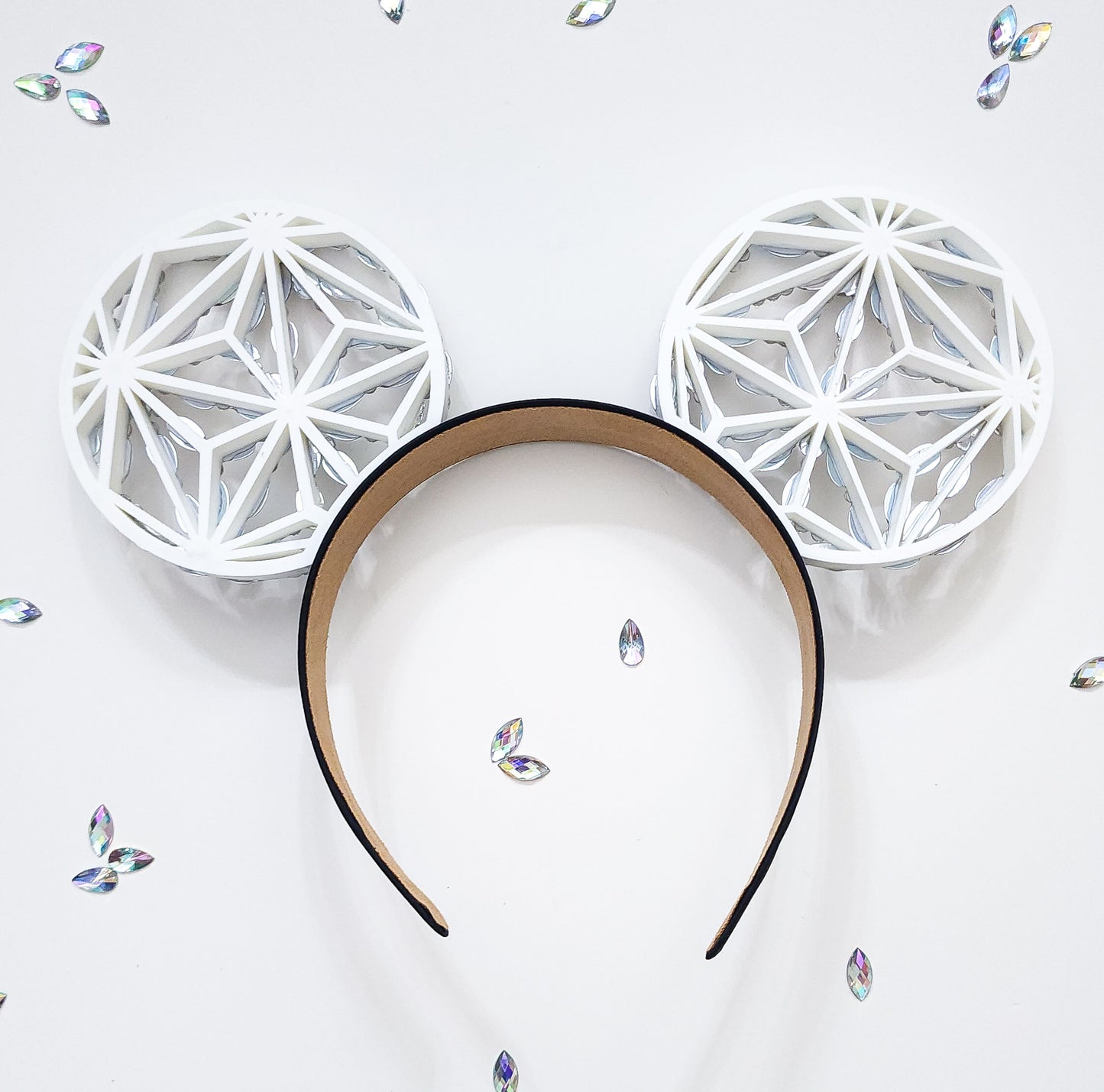 WHITE geometric big crystal rhinestone style 3d ears