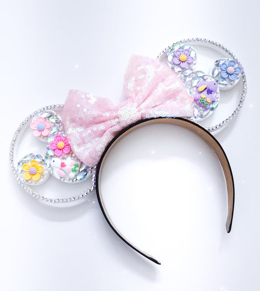 Easter bunny and flowers rhinestone 3d ears