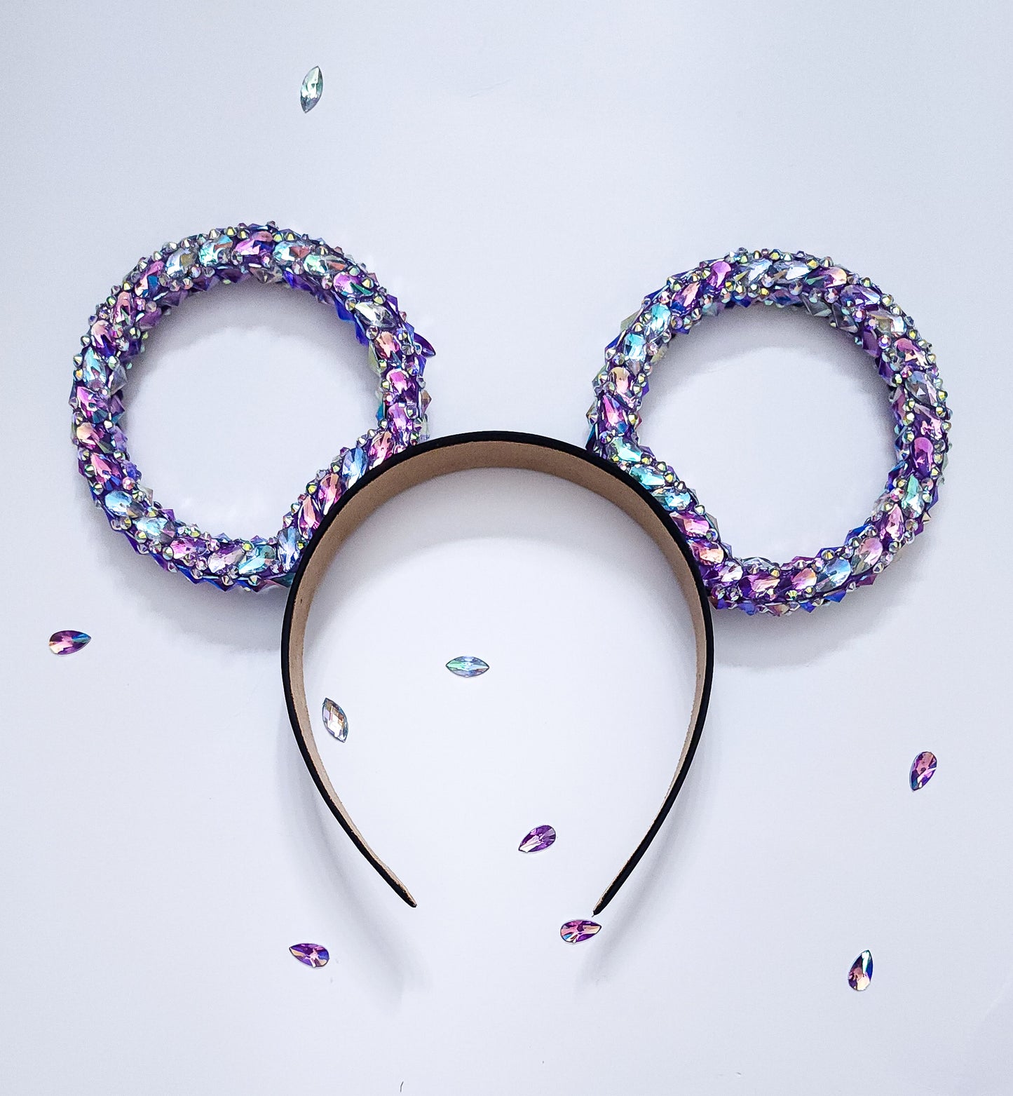 Purple rings 3d ears big crystal rhinestone style