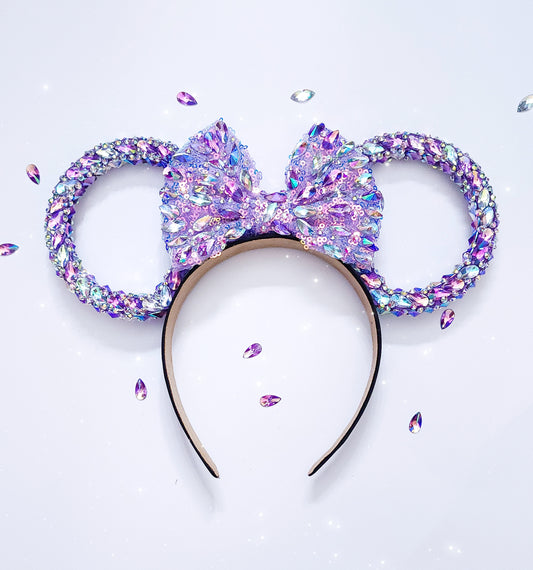 Purple rings 3d ears big crystal rhinestone style