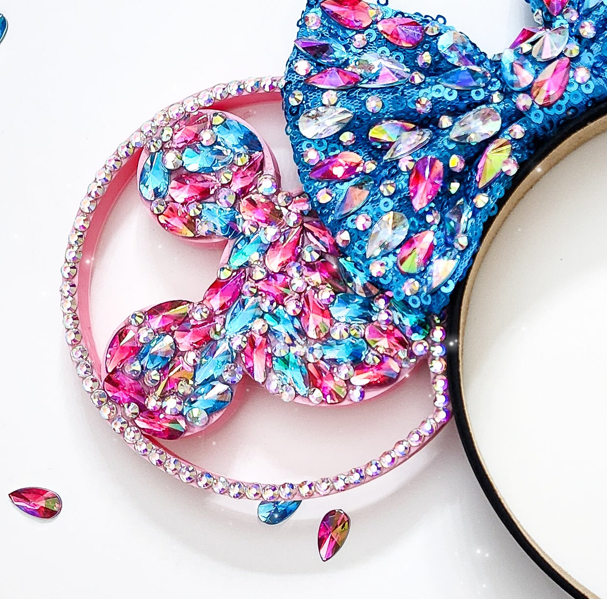 Cotton Candy Pink/Blue Mouse shape big crystal rhinestone style