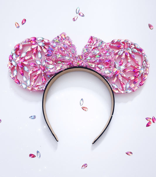 PINK geometric big crystal rhinestone style 3d ears