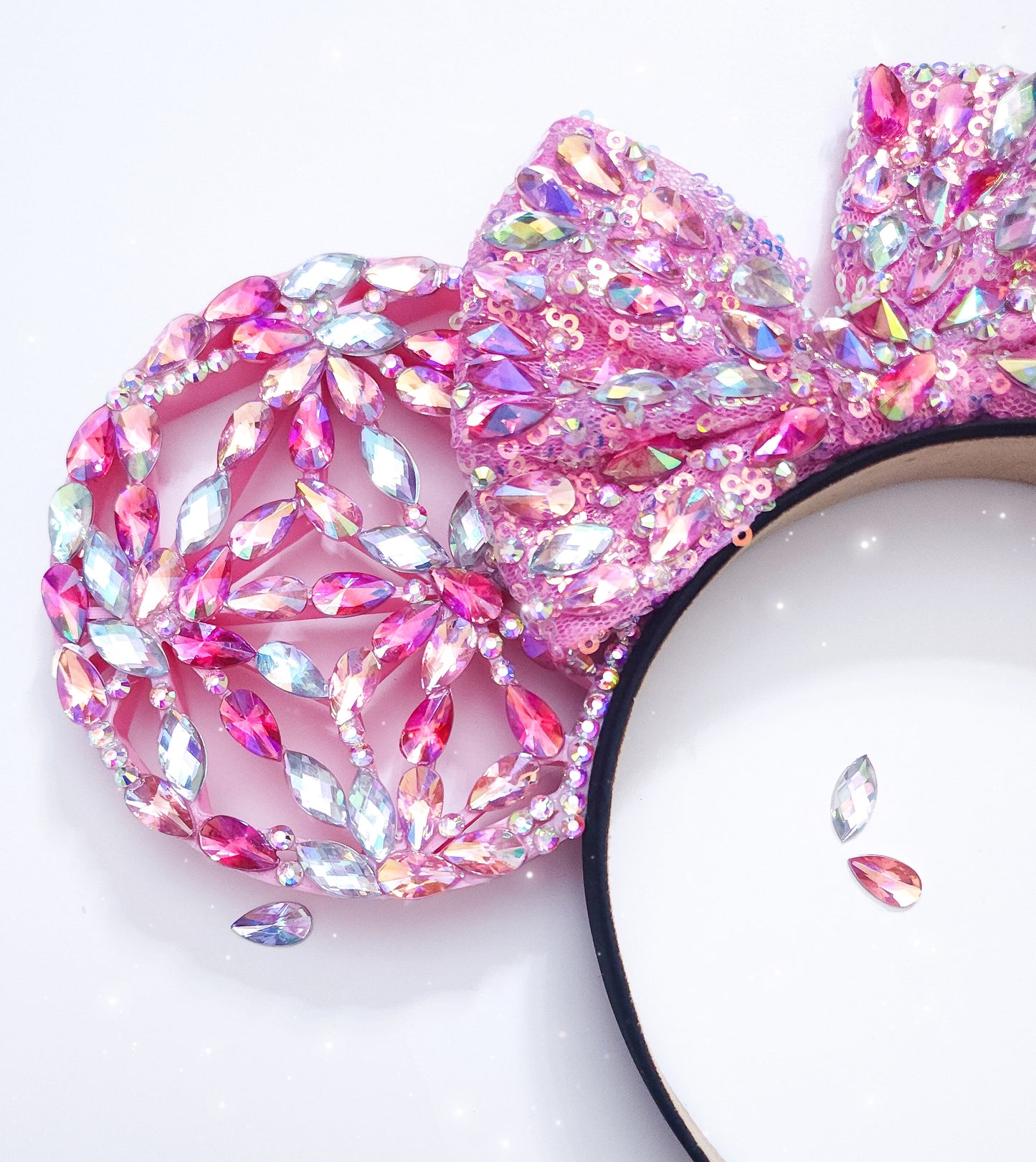 PINK geometric big crystal rhinestone style 3d ears