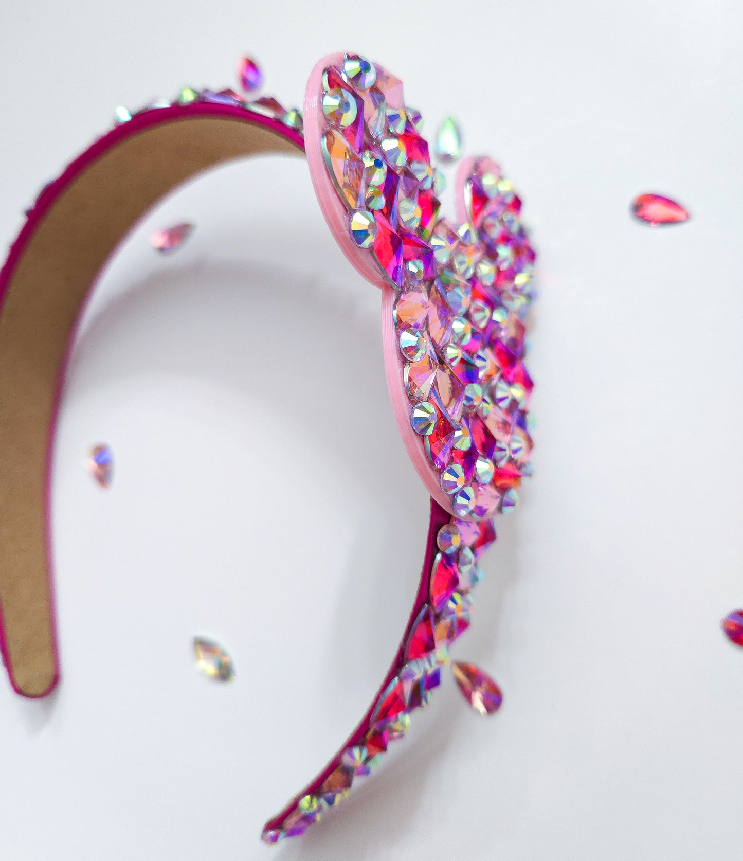 PINK 3d side headband fully covered with rhinestones