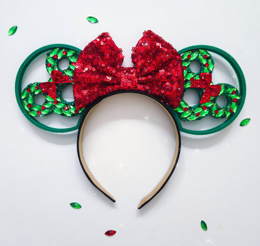 Rhinestone green Mouse wreath ear christmas/holiday ears