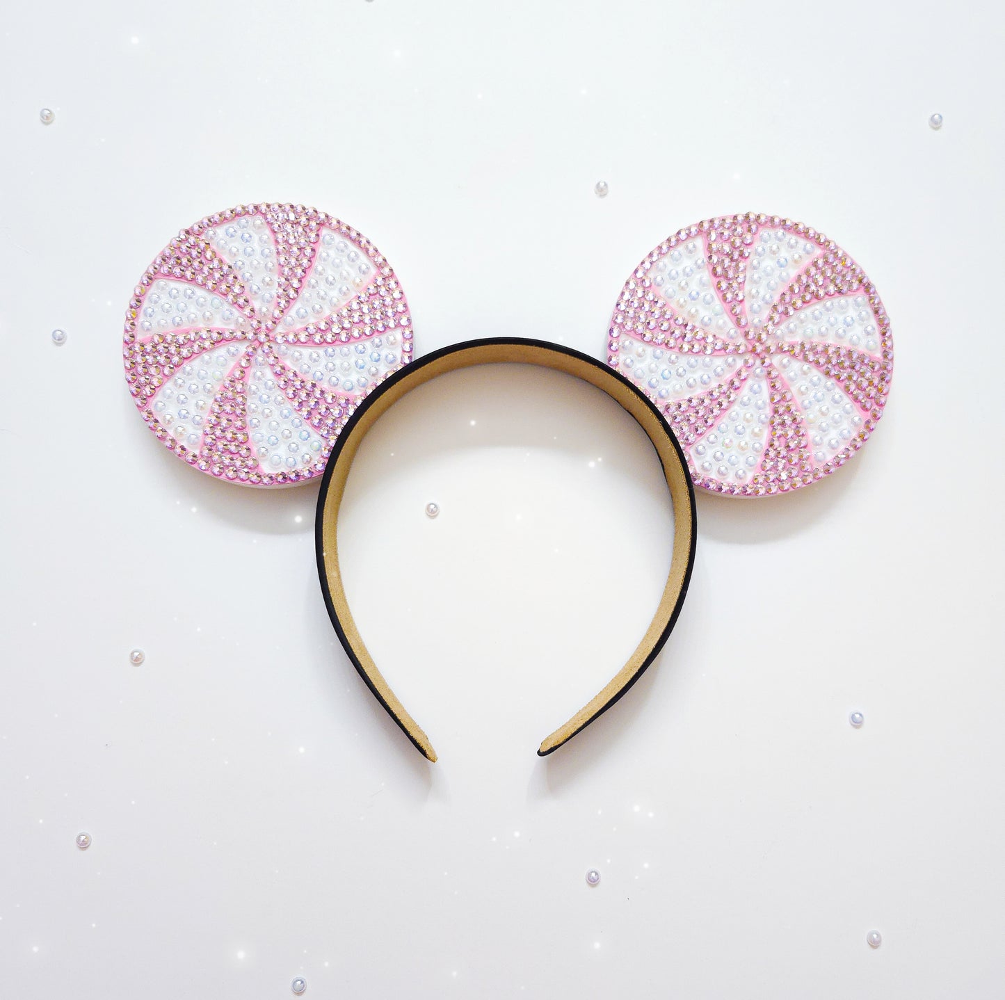 PINK AND PEARL Peppermint rhinestone 3d ears Christmas/Holiday