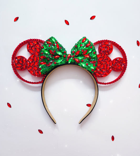 RED + GREEN rhinestone Christmas/Holiday ears