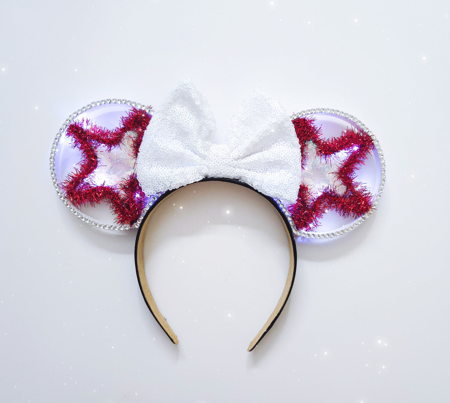 LIGHT UP Sunset Blvd  holiday tinsel star 3d ears with rhinestones Christmas/Holiday ears