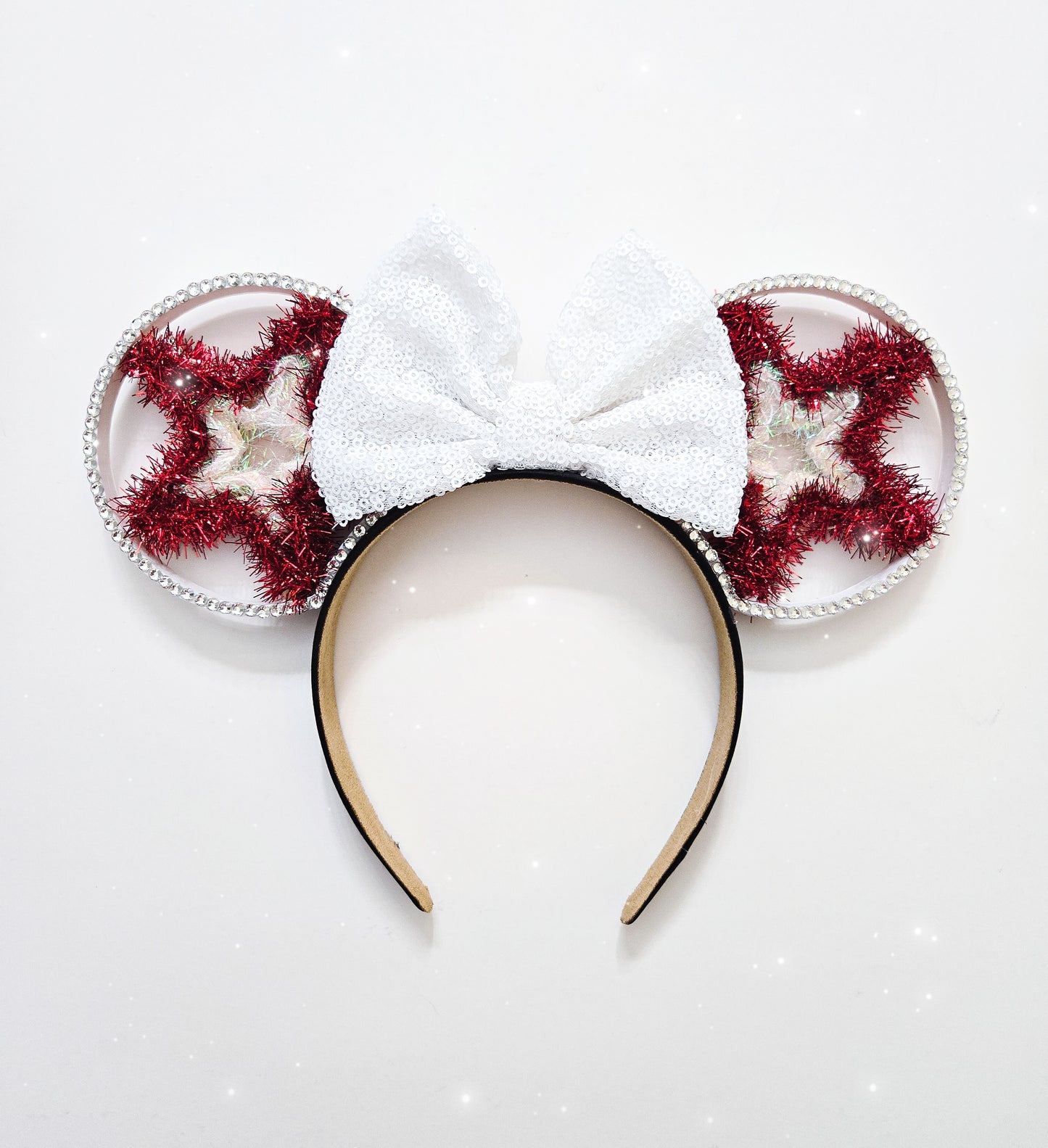 LIGHT UP Sunset Blvd  holiday tinsel star 3d ears with rhinestones Christmas/Holiday ears