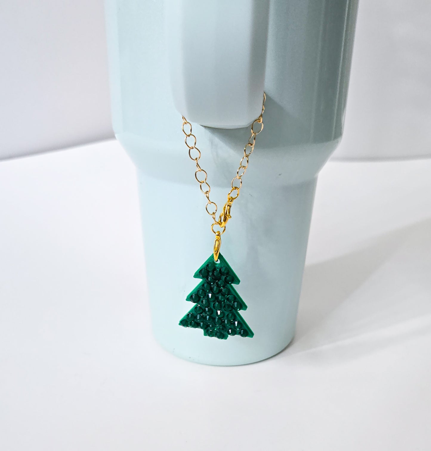 Tumbler charm Christmas tree Gold or silver chain