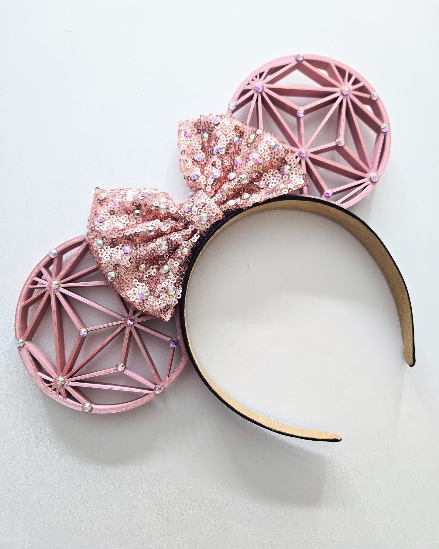 deal of the day : rose gold geometeic 3d ears with star rhinestone detail rose gold sequin bow with rhinestones