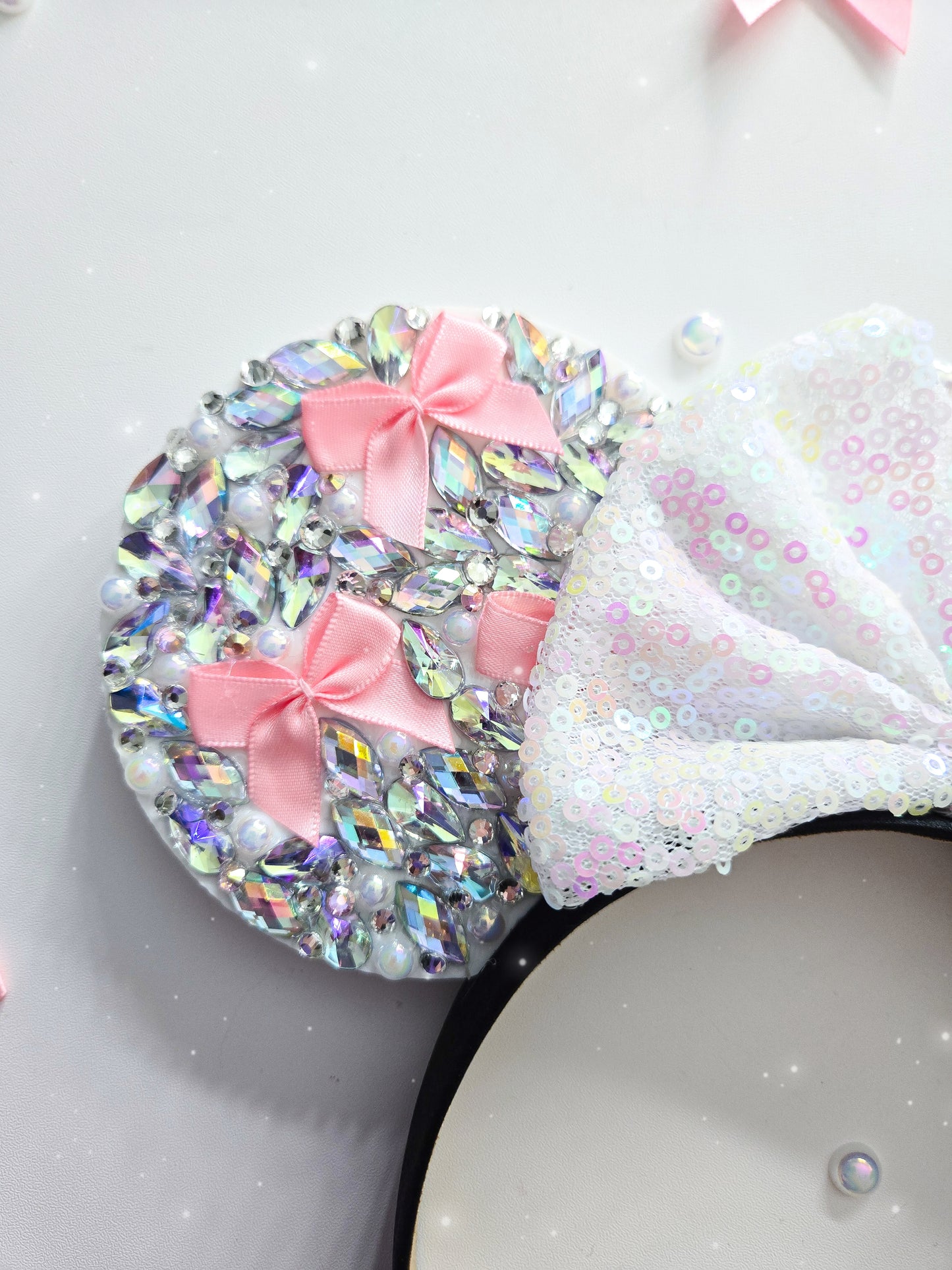 Pink bow wishes big crystal rhinestone style 3d ears