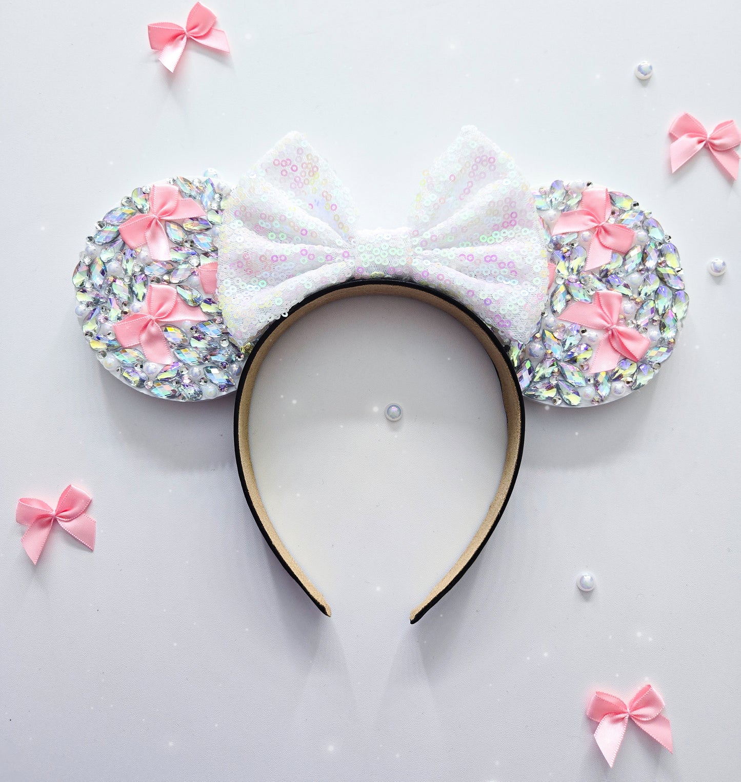 Pink bow wishes big crystal rhinestone style 3d ears