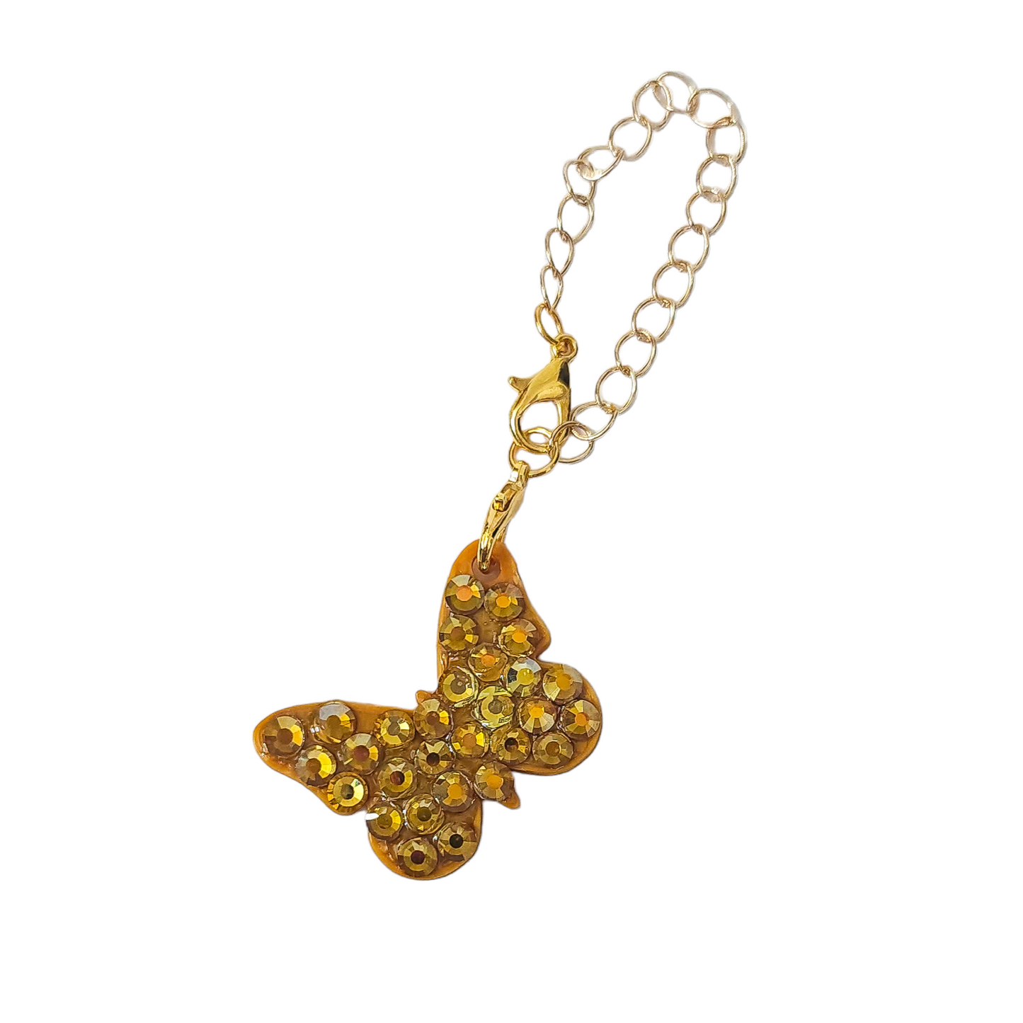 Tumbler charms butterfly with rhinestones. Gold or silver chain