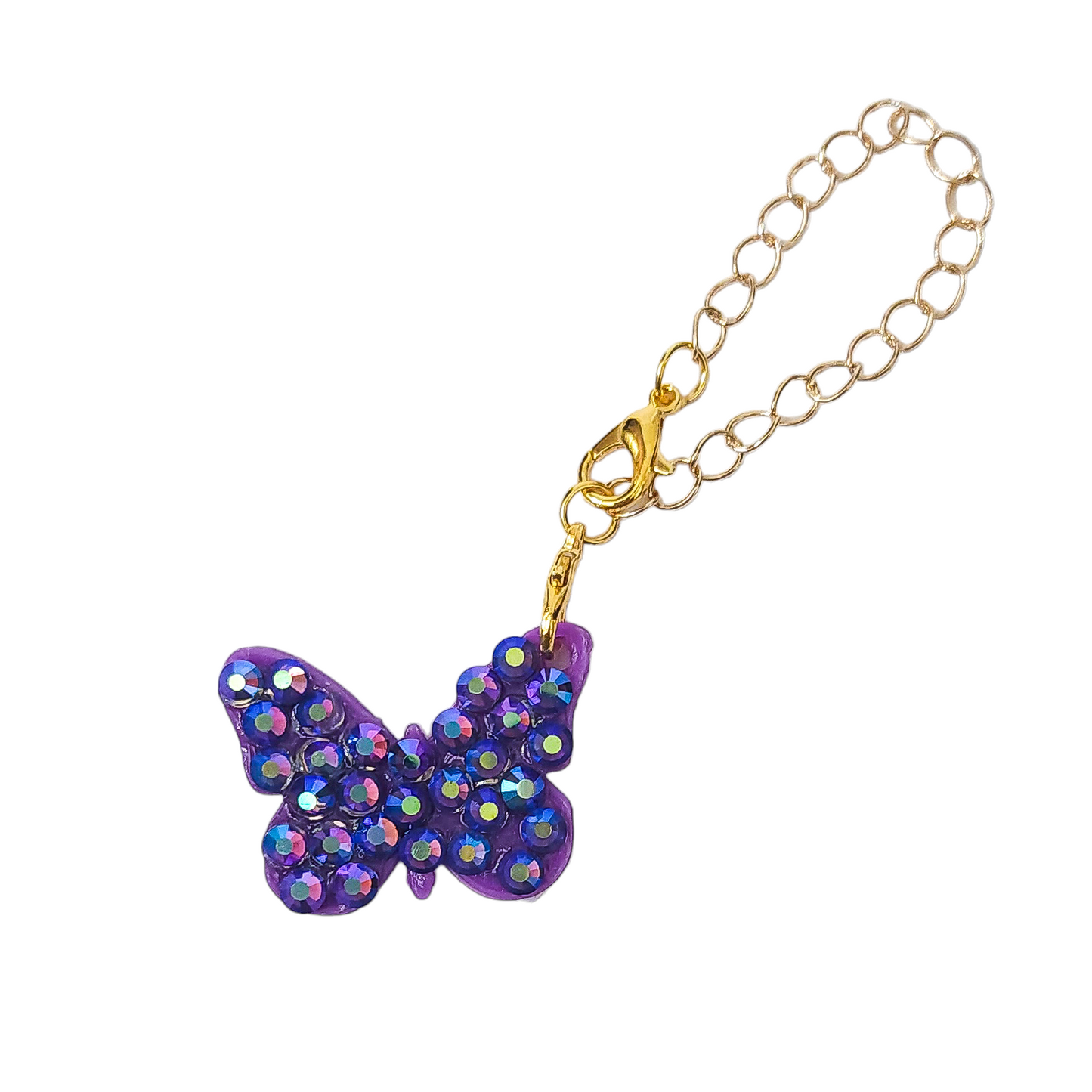 Tumbler charms butterfly with rhinestones. Gold or silver chain