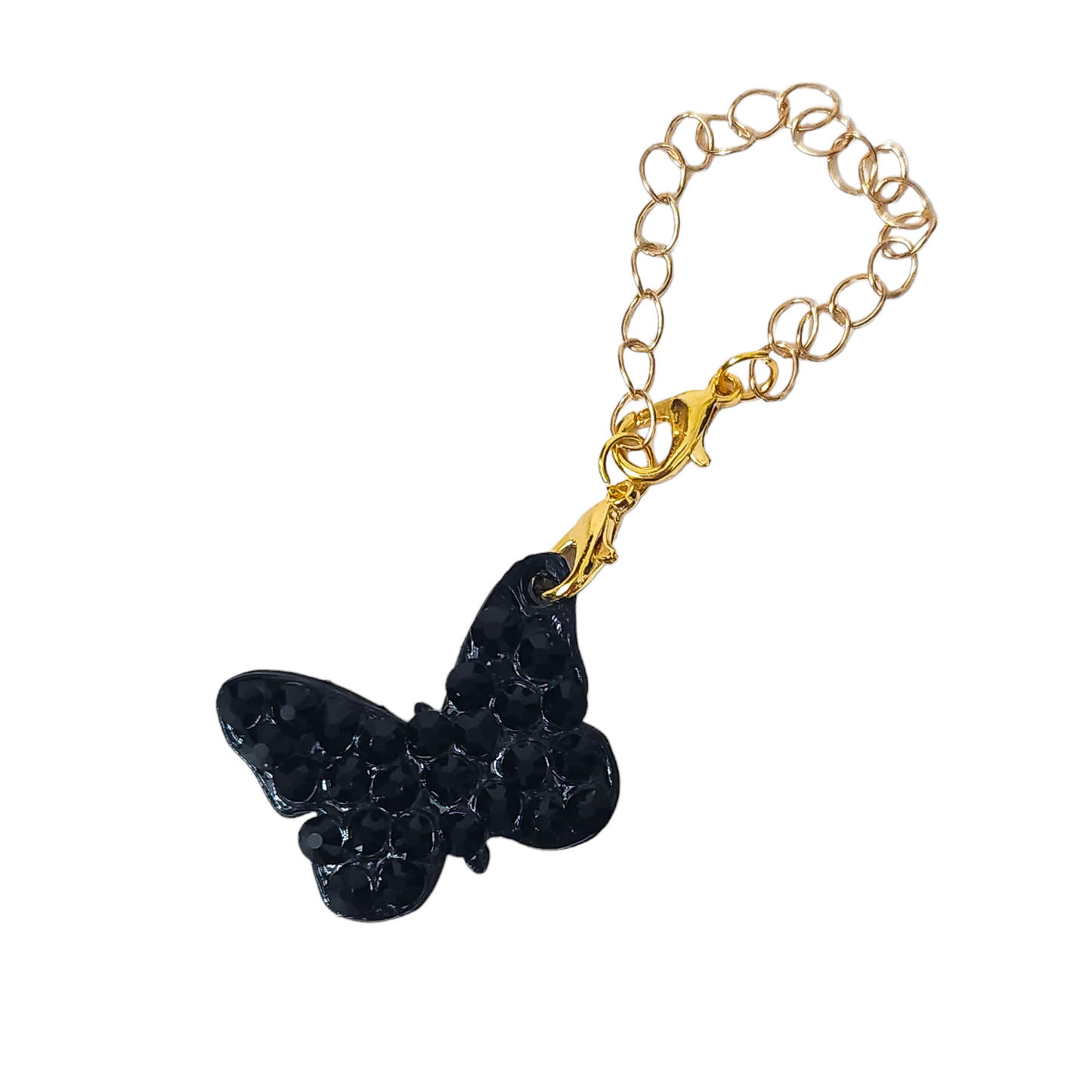 Tumbler charms butterfly with rhinestones. Gold or silver chain