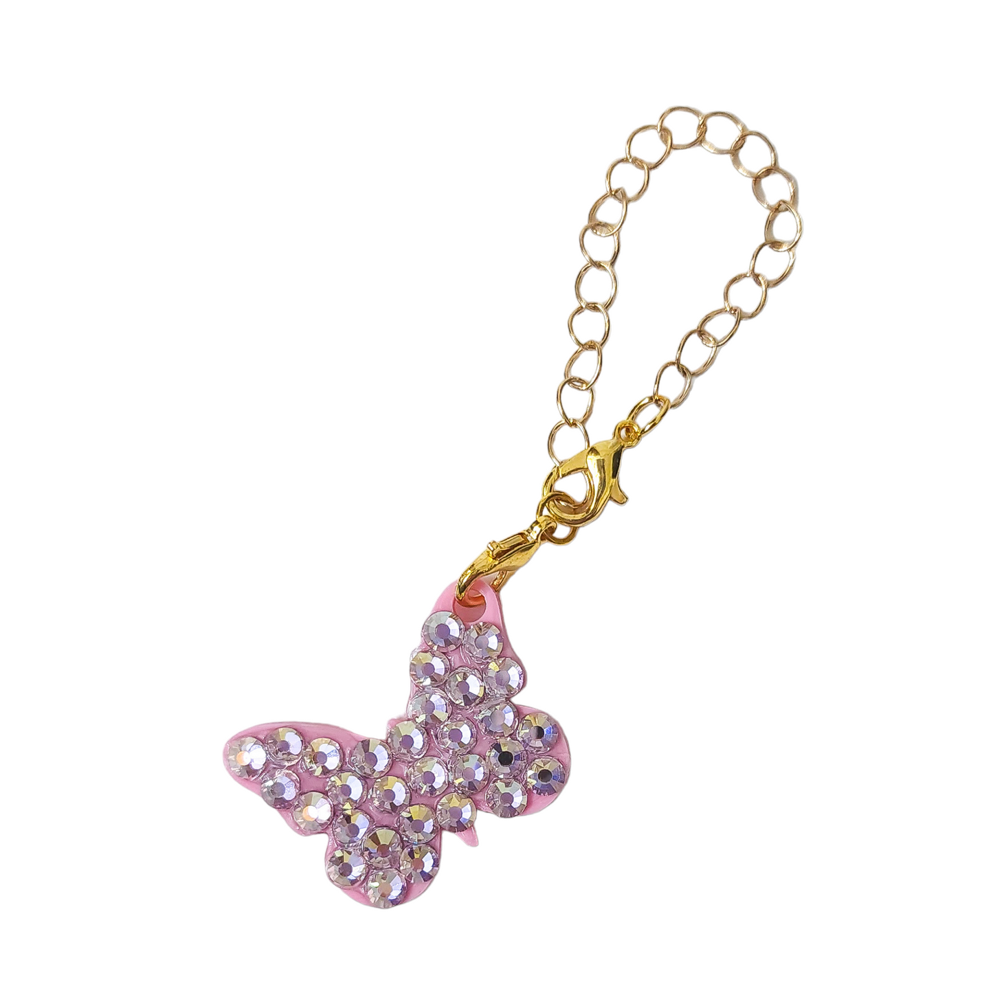 Tumbler charms butterfly with rhinestones. Gold or silver chain