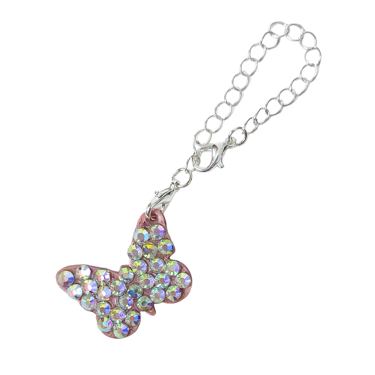 Tumbler charms butterfly with rhinestones. Gold or silver chain