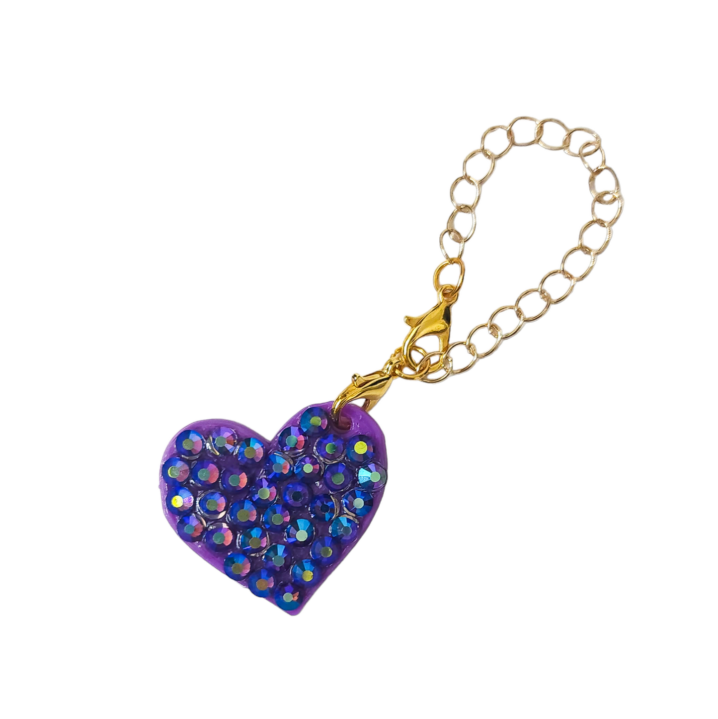 Tumbler charm 1 heart with rhinestones. Gold or silver chain