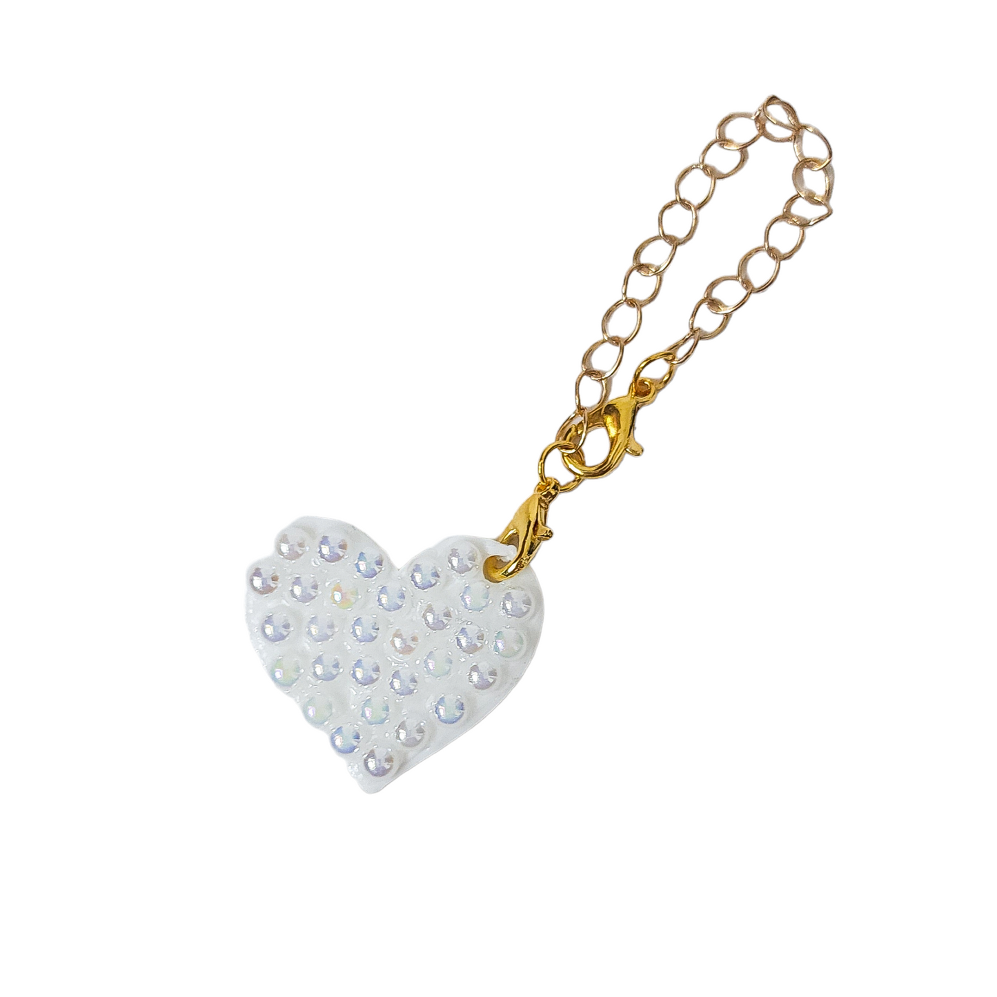 Tumbler charm 1 heart with rhinestones. Gold or silver chain