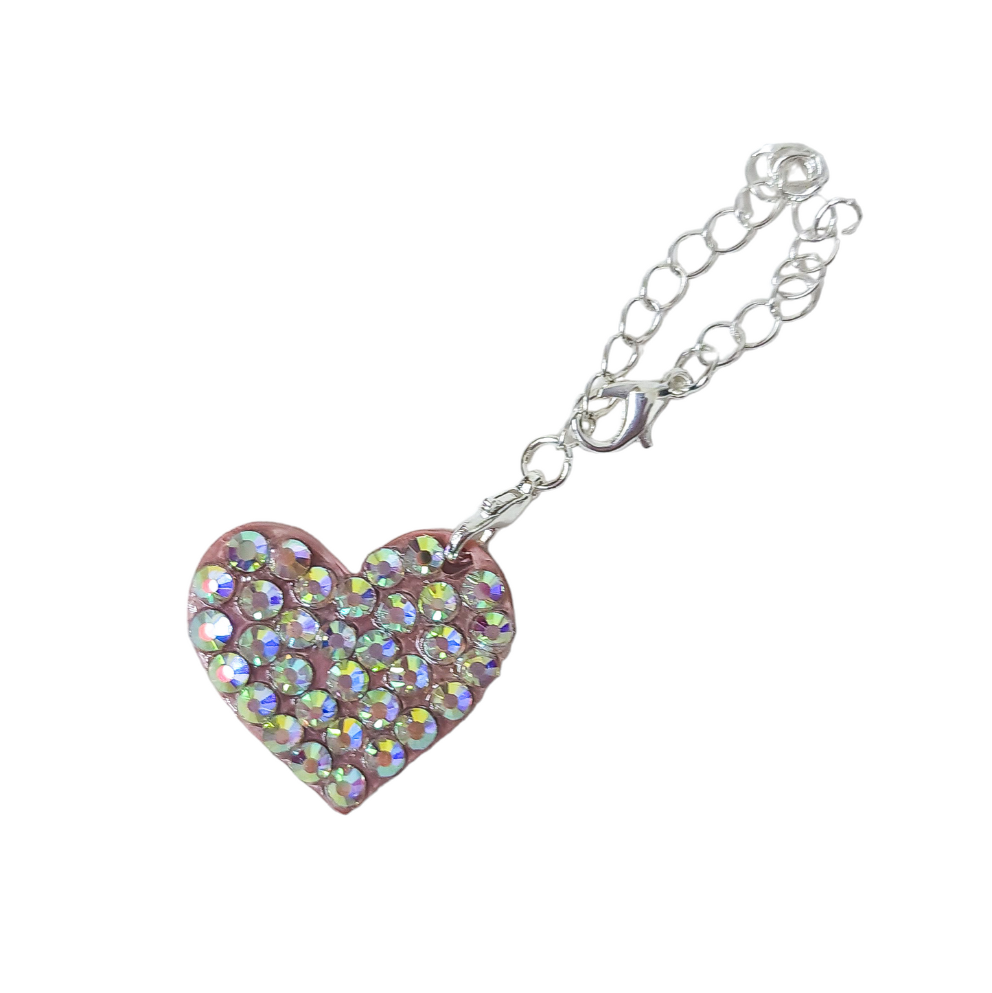 Tumbler charm 1 heart with rhinestones. Gold or silver chain