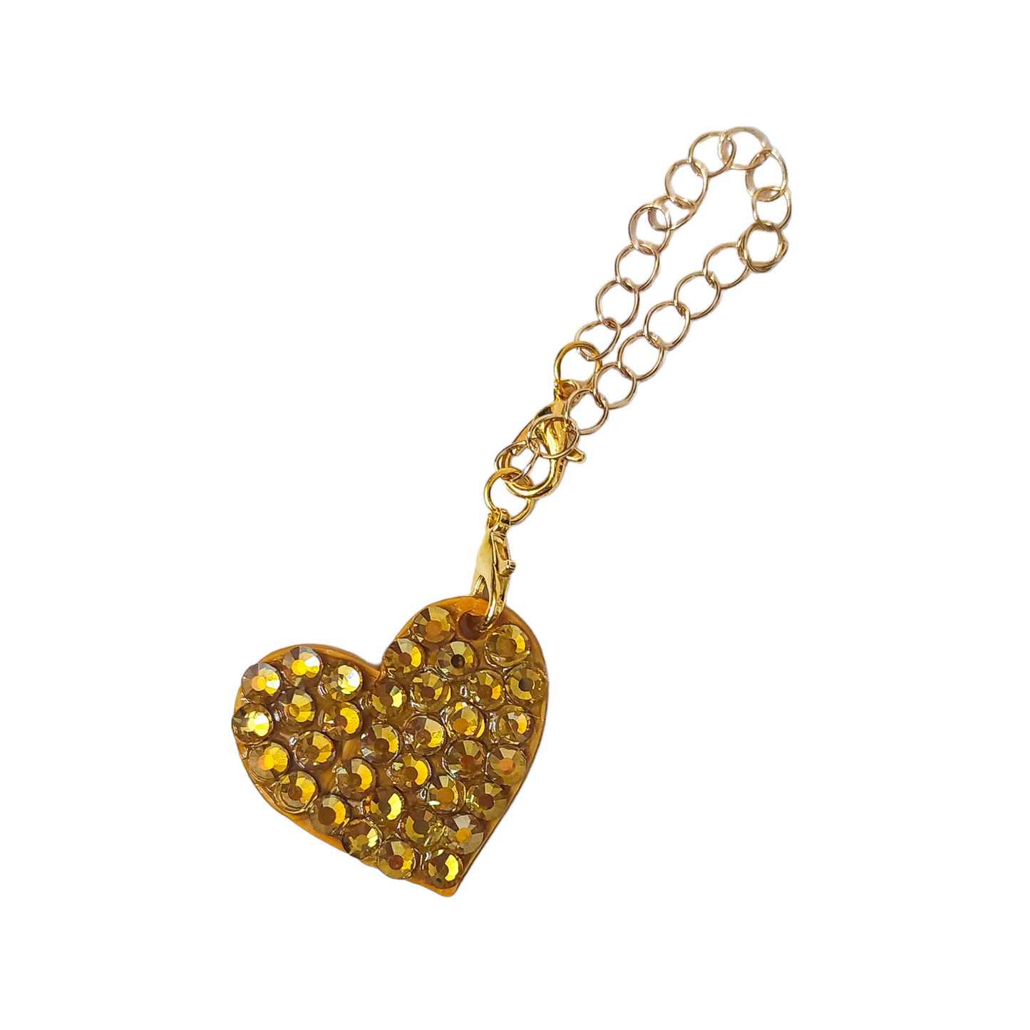 Tumbler charm 1 heart with rhinestones. Gold or silver chain