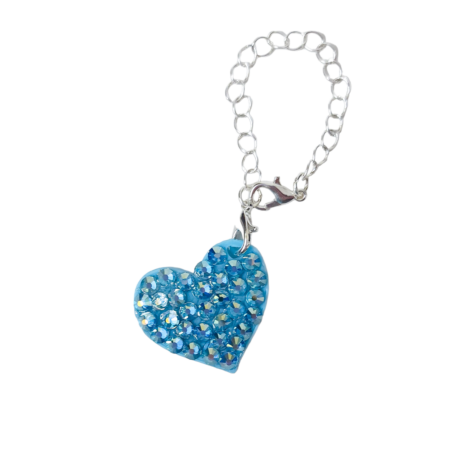 Tumbler charm 1 heart with rhinestones. Gold or silver chain