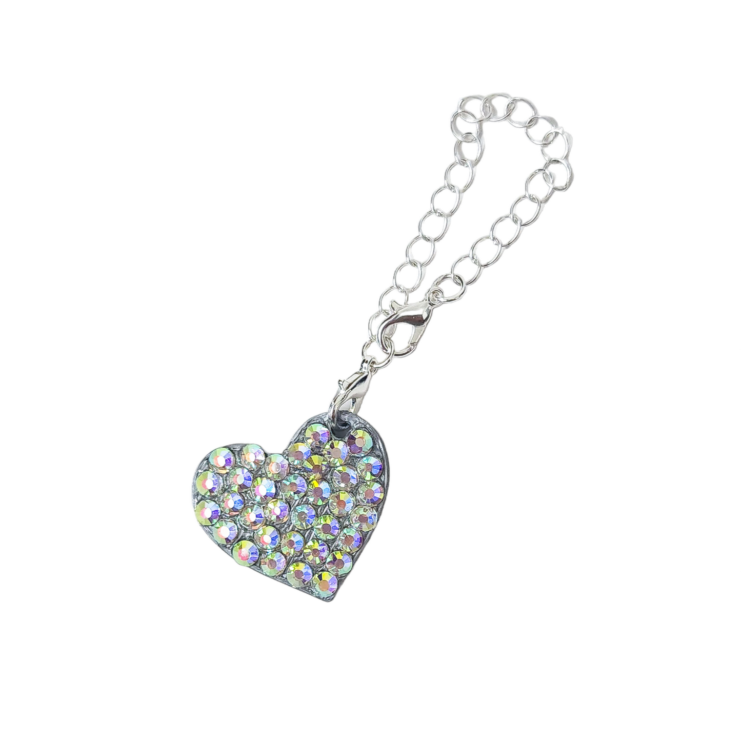 Tumbler charm 1 heart with rhinestones. Gold or silver chain