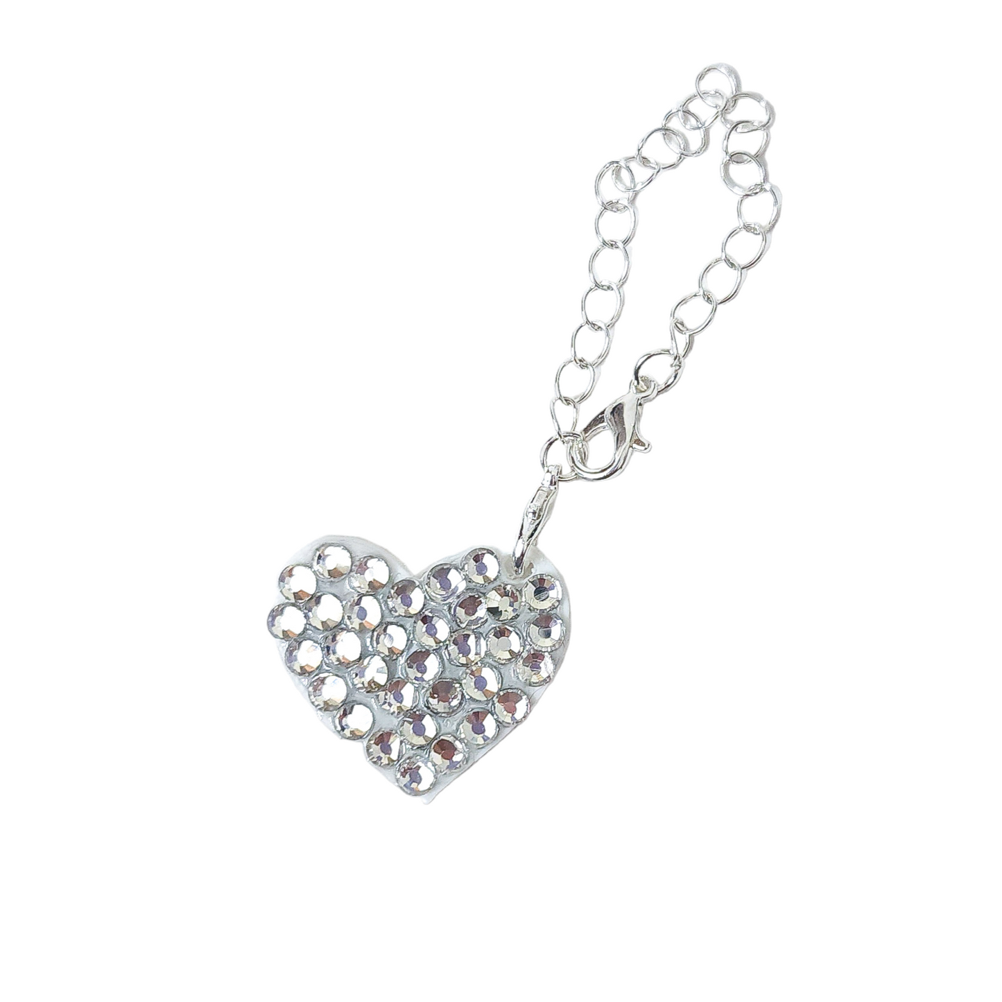 Tumbler charm 1 heart with rhinestones. Gold or silver chain