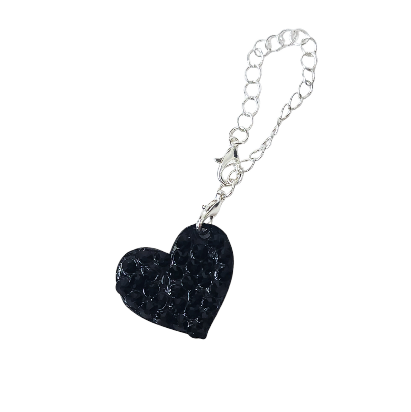 Tumbler charm 1 heart with rhinestones. Gold or silver chain