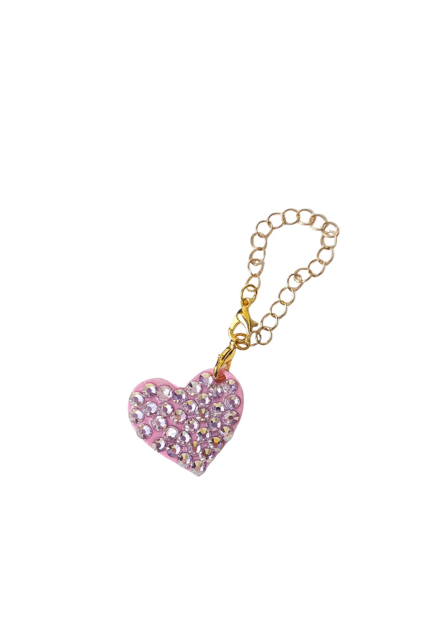 Tumbler charm 1 heart with rhinestones. Gold or silver chain