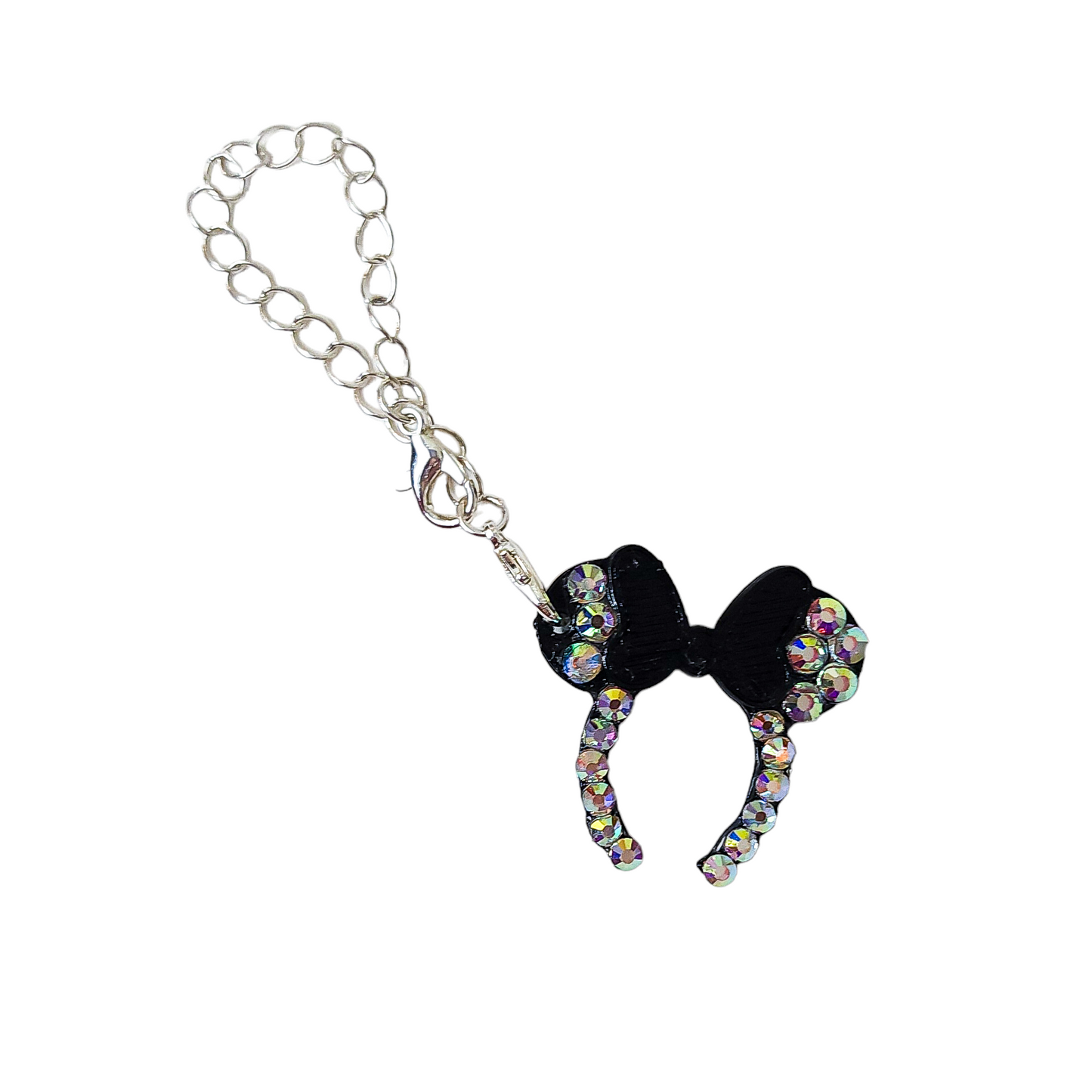 Tumbler charm 1 mouse headband with rhinestones. Gold or silver chain