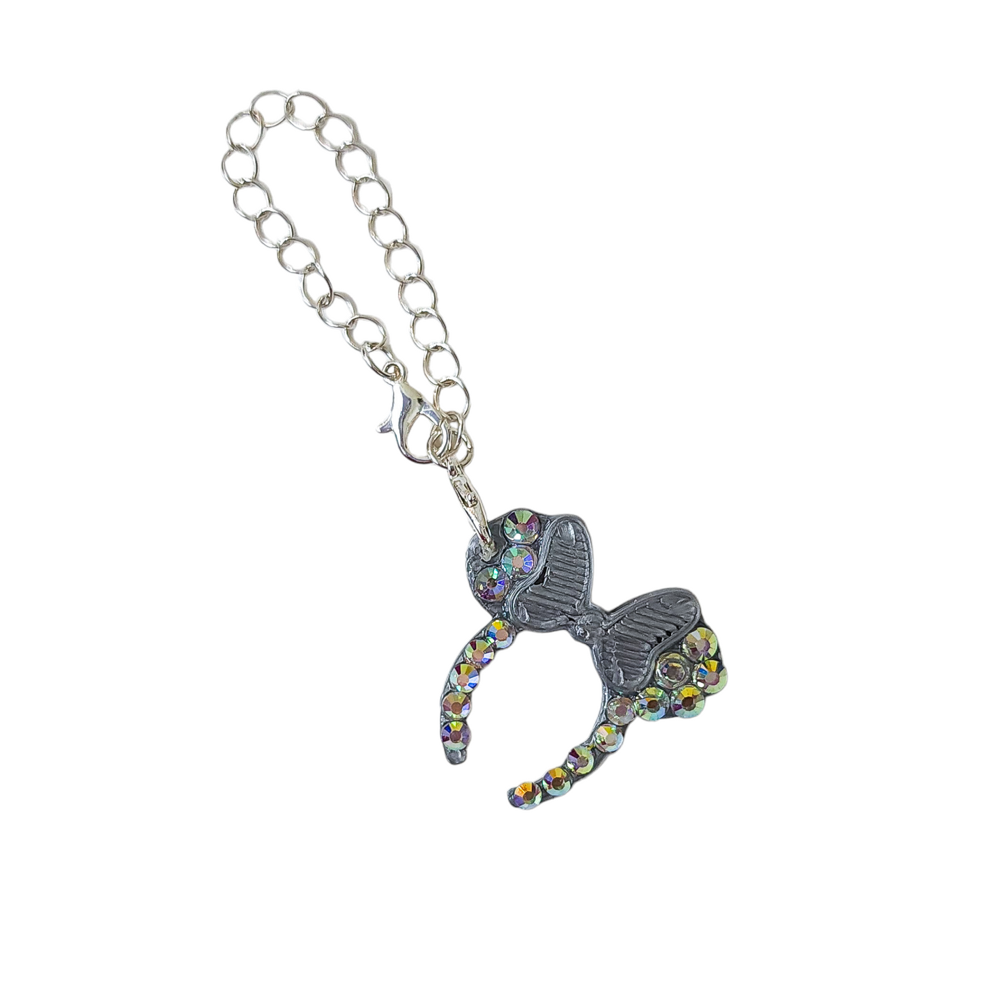 Tumbler charm 1 mouse headband with rhinestones. Gold or silver chain
