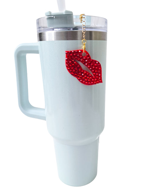 XL Tumbler charm lipstick kiss rhinestone  Gold or silver chain