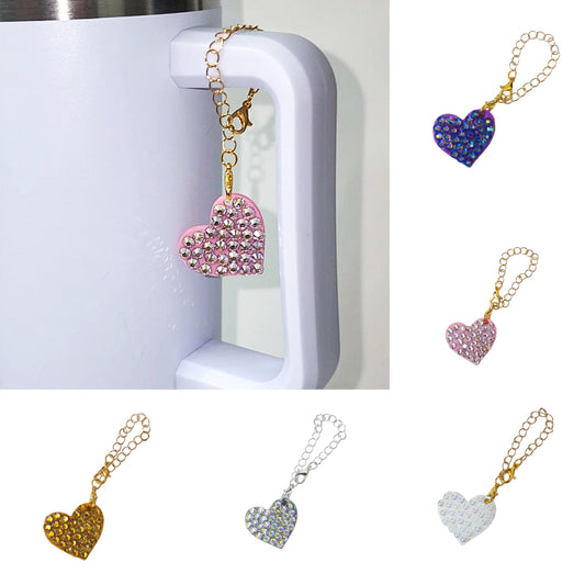 Tumbler charm 1 heart with rhinestones. Gold or silver chain
